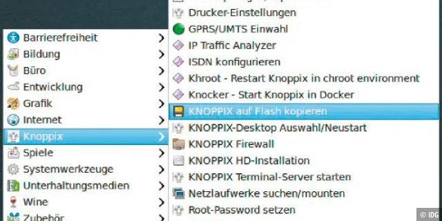 Das wichtigste Knoppix- Tool: Nicht ohne Grund ist Flash Knoppix Dauergast auf dem Desktop. Damit machen Sie aus einem Livesystem ein flexibles Linux.