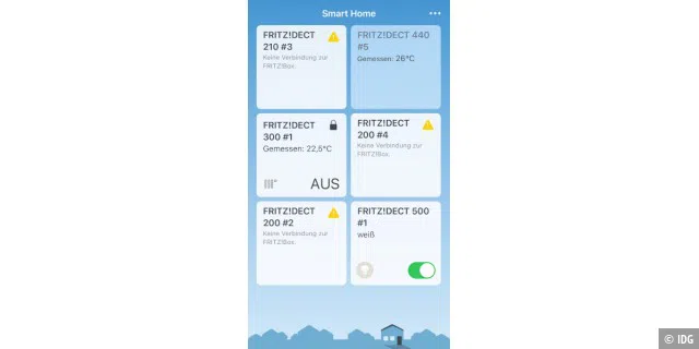 Die LED auf dem Startbildschirm der Fritz Smart Home App