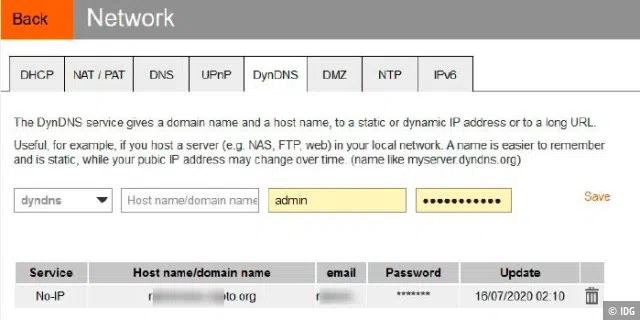 Die meisten Router haben einen DynDNS-Client integriert, mit dem Sie zum Beispiel über ein kostenloses Konto des Dienstes No-IP eine feste DynDNS-Webadresse einrichten können.