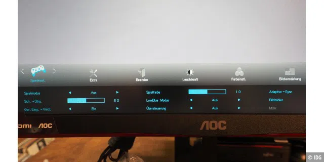 AOC CQ27G2U: Der Curved-Monitor bietet einige Gaming-Einstellungen wie Blaulichtfilter und Bildzähler