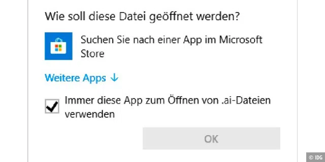 Wenn Windows einen Dateityp nicht zuordnen kann, fragt es beim Anwender nach.