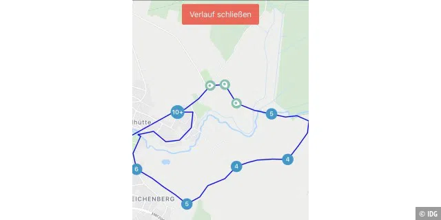 Eine Verlaufsansicht auf der Karte, wie sie zum Beispiel der Trackimo bietet, gibt es derzeit in der Vodafone Smart App für den Curve nicht.