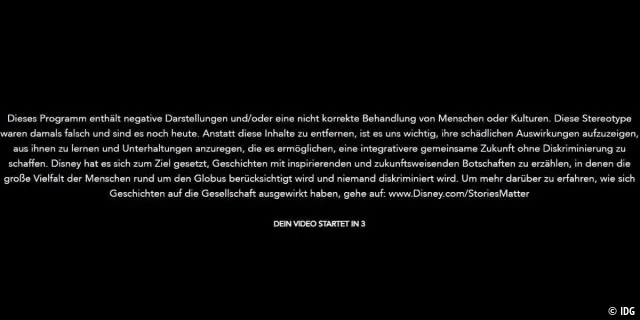 Disclaimer vor dem Aladdin-Film auf Disney+