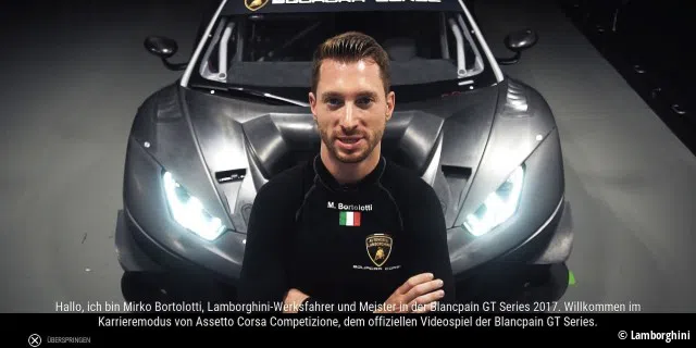 Werksfahrer der Lamborghini Squadre Corse begrüßen uns im Karriere-Modus von Assetto Corsa Competizone. Wer Simulationen mag, wird dieses Spiel lieben.
