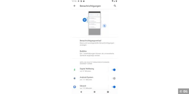Konfigurieren der Benachrichtigungen in Android 11