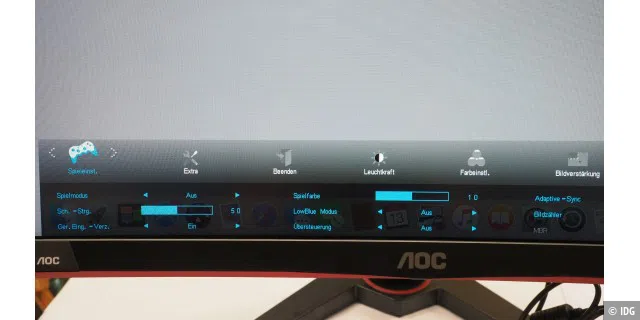 AOC CQ32G2SE: Das Bildschirmmenü bietet spezielle Features fürs Gaming