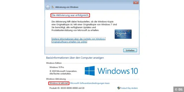 Rechner mit installiertem Windows 7 oder 8.1 lassen sich auch weiterhin kostenlos auf Windows 10 upgraden. Die bisherige Lizenz aktiviert das neue System automatisch.