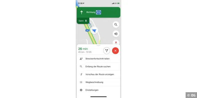 Über das Menü am unteren Bildschirmrand stellt Google Maps unterschiedliche Möglichkeiten zur Verfügung.