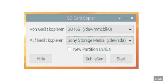 SD Card Copier: Mit dem Kopierprogramm des Raspberry Pi übertragen Sie eine vorhandene Installation von der SD-Karte auf das USB-Medium.