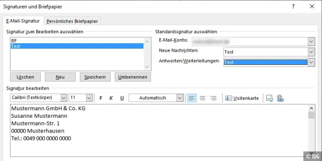 Outlook bringt einen einfachen Signatur-Editor mit, über den Sie Ihre Signatur formatieren sowie mit Bildern und Hyperlinks versehen können. Das Programm kann auch mehrere Signaturen verwalten.