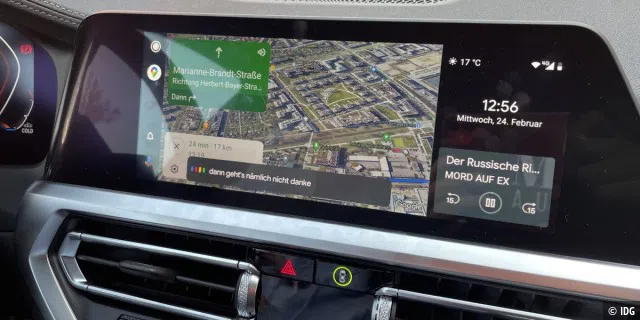 Das reaktionsschnelle 10,25 Zoll große Control-Display in der Mitte des Armaturenbretts lässt sich gut ablesen und mit den Fingern sicher bedienen. Hier ist gerade Android Auto mit der Google-Maps--Navigation geöffnet.