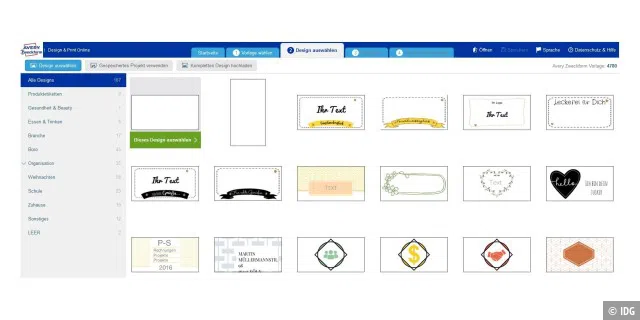 Onlineservices vom Etikettenhersteller wie etwa Avery Zweckform erleichtern das Beschriften der Vorlage. Ist sie fertig erstellt, lässt sie sich als PDF-Datei herunterladen. So haben Sie sie auch später bei Bedarf zur Hand.