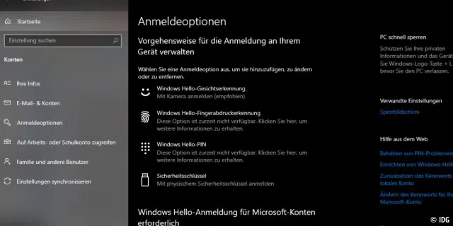 Windows 10 bietet zahlreiche Möglichkeiten zur komfortablen Anmeldung ohne Passworteingabe an