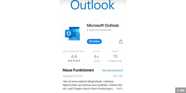 Die Outlook.com-App.