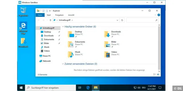 Windows im Fenster: Die Windows-Sandbox eignet sich zwar nicht für jeden Zweck, sie benötigt aber keine zusätzliche Windows-Lizenz bei dauerhafter Nutzung.