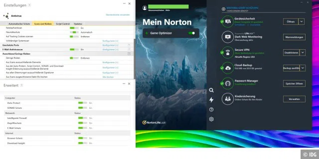 Norton 360 für Gamer bietet enorm viele Sicherheitsfeatures. Etwa lassen sich automatisch alle Downloads in einer virtuellen Umgebung testen und checken, ob diese Viren, Keylogger oder andere schmutzige Software enthalten.