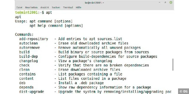 Mehr Funktionen: Apt dient unter Linux Mint als Wrapper für mehrere Werkzeuge. Es bietet daher zahlreiche Optionen, für die Ubuntu-Nutzer andere Tools verwenden müssen.