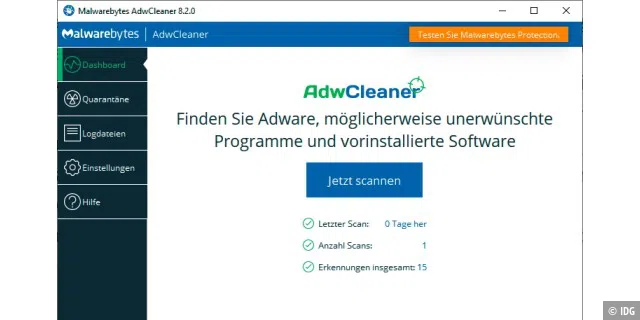 Der Adwcleaner von Malwarebytes ist auf Adware spezialisiert und entfernt die lästigen Programme mitsamt ihren Werbeeinblendungen von Ihrem Computer.