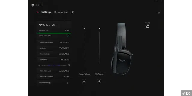 Neben der Beleuchtung lässt sich in Neon auch die „Superhuman Hearing“-Technik aktiveren, 3D-Audio und der sogenannte Game Spatializer ein- und ausschalten.