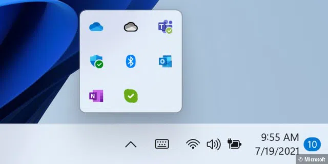 Das Flyout mit den versteckten Symbolen in der Taskleiste wurde an der neuen Windows 11-Optik angepasst