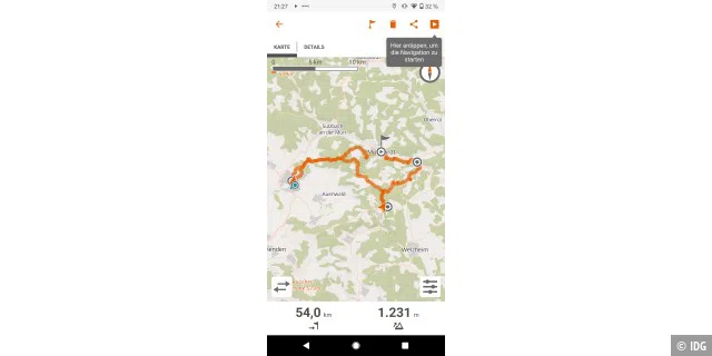Nachdem Sie die geplante Strecke auf Ihr Smartphone übertragen haben, müssen Sie in der Naviki-App nur noch die Navigation starten und Ihre Radtour kann beginnen.