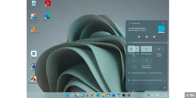 Die Schnelleinstellungen in Windows 11 zeichnet sich durch aufgehübschte Icons und einen Bereich zur Wiedergabesteuerung für Musik, Videos und Streams aus.