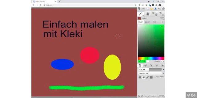 Kleki ist ein feines, kleines Malprogramm zum Gestalten einfacher Zeichnungen. Sie können aber auch vorhandene Fotos importieren und sie mit Text und grafischen Elementen versehen.