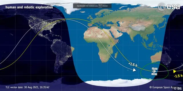 Spot The Station zeigt, wann sich die ISS über Ihnen befindet, so dass Sie die Raumstation mit bloßem Auge sehen können. Doch diese Echtzeitkarte stammt von der ESA!