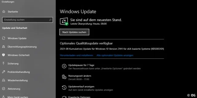 KB5005101 ist ein optionales Qualitätsupdate für Windows 10