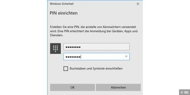 Für eine sichere PIN bei der Windows-Anmeldung genügt in der Regel die Eingabe von acht Ziffern.