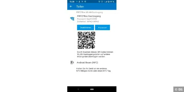 Mit der Fritz-WLAN-App geben Sie das Passwort für das Gast-WLAN auf unterschiedliche Art weiter – zum Beispiel per QR-Code oder die Nahfunktechnik NFC.