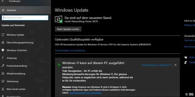 Windows Update signalisiert dem Windows-10-Nutzer: Sein PC wird Windows 11 erhalten