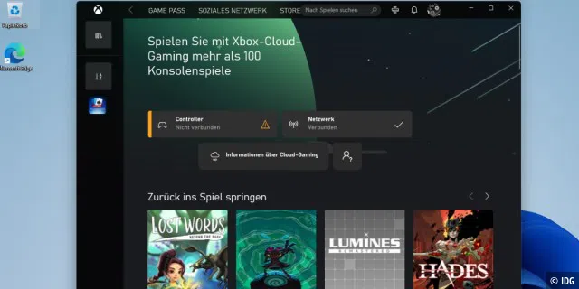 Windows 11: In der Xbox-App können via Cloud Gaming auch Xbox-Spiele gestartet werden. Xbox Gamepass Ultimate vorausgesetzt