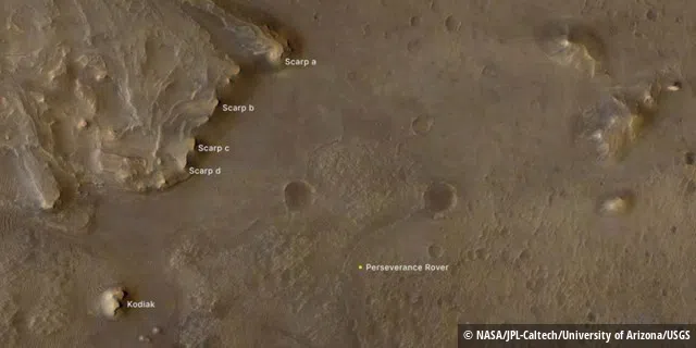 Diese Karte zeigt Kodiak, die Steilhänge und den Rover.