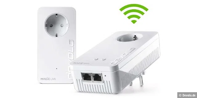 Hersteller Devolo bietet mit Magic 2 WiFi next das aktuell leistungsfähigste Powerline- Adapter-Kit samt integriertem Access Point am Extender.