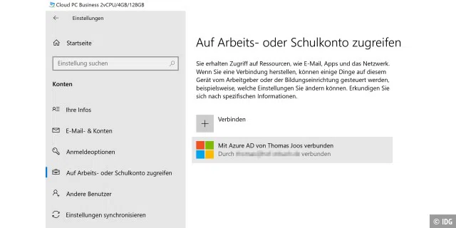Windows 10/11 in Windows 365 lässt sich mit Azure AD verbinden.