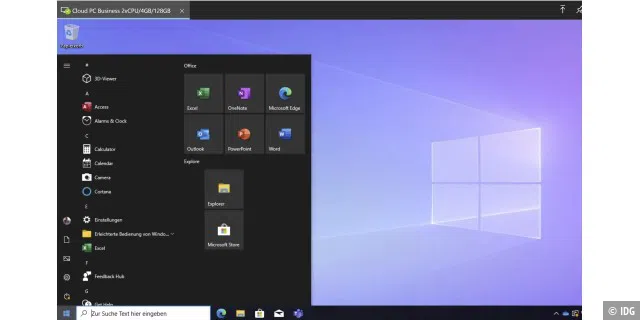 Der Desktop von Windows 10/11 in Windows 365 steht nach wenigen Minuten zur Verfügung.