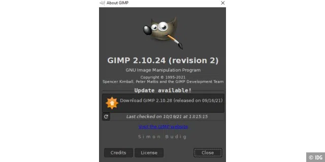 Gimp besitzt zwar keine integrierte Update-Routine, Sie können aber in Gimp nachschauen, ob eine neue Version zum Download bereitsteht.