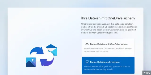 Option „Ihre Daten mit OneDrive sichern“