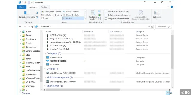 Über die Netzwerkansicht im Explorer erhalten Sie auch unter Windows 10 Informationen zu den Geräten in Ihrem Netzwerk