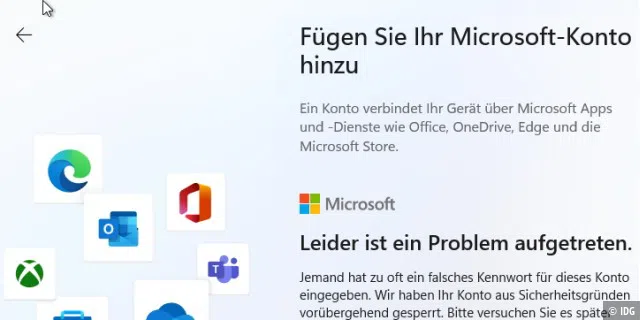Bei Windows 11 Home hilft ein Kniff, um die Zwangseinrichtung mit einem Microsoft-Konto zu vermeiden: Man erzeugt künstlich ein „Problem“, das man danach aus der Welt schafft.