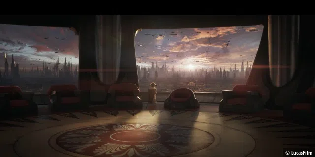 Meister Yoda inspiziert hier wohl gerade in der Robe der High Republic vom Rat der Jedi aus die Flotte, die Coruscant bewacht.