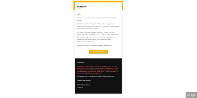 So sehen die aktuellen Amazon-Phishingmails aus.