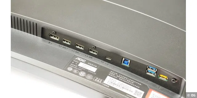 AOC AG493UCX2: üppiges Schnittstellenangebot mit drei HDMI-, DP- und USB-C-Ports