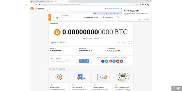 Bitcoin-Mining mit dem kostenlosen CryptoTab Browser