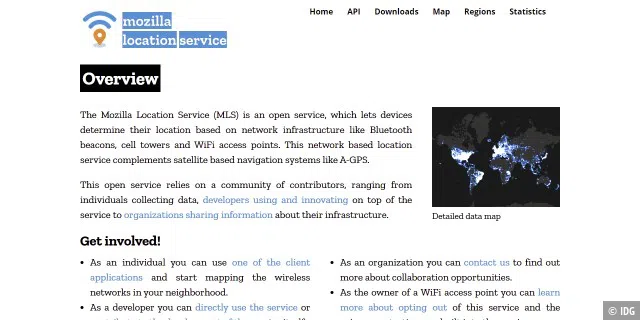 Neben Google bietet auch Mozilla für Entwickler einen offenen Location Service an, bei dem sie über eine Programmierschnittstelle auf die Standortinformationen von WLAN-Netzen zugreifen können.