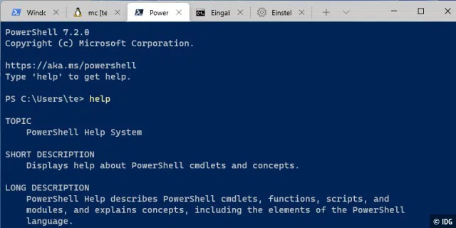 Alles im Blick: Windows-Terminal kann Powershell, Eingabeaufforderung und andere Programme in Registerkarten anzeigen. Das ermöglicht den schnellen Wechsel zwischen den Kommandozeilen.