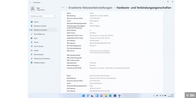 Auch in den Einstellungen von Windows 11 finden Sie alle Informationen zu einer Netzwerkverbindung.