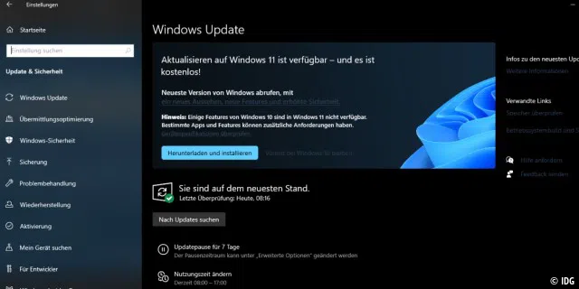 Windows Update fordert in Windows 10 zum Upgrade auf Windows 11 auf