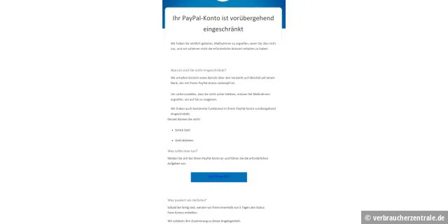 Der Text der aktuellen Paypal-Phishingmail.
